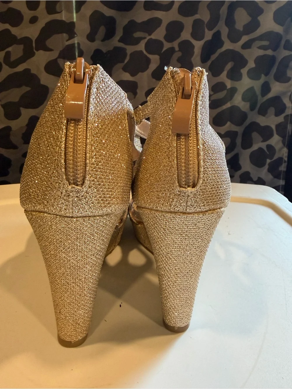 Bella Marie Gold Crystal Platform Heels